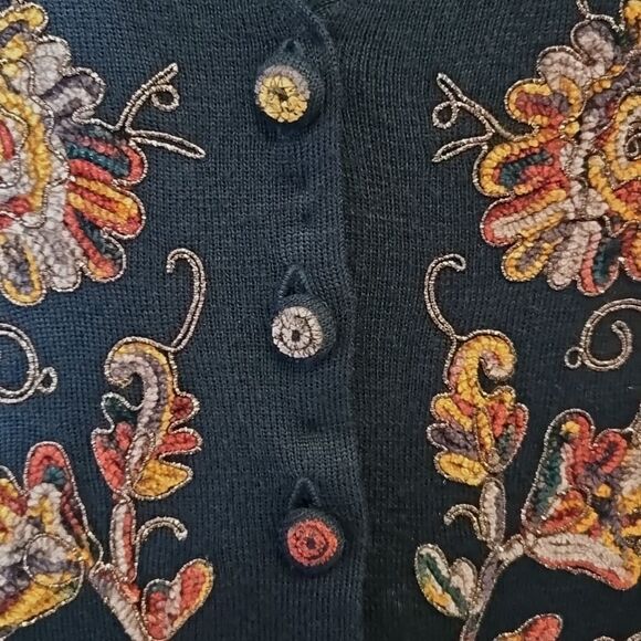 Vintage Carole Little Floral Embroidered Wool Blend Sweater Dress Petite Medium - Picture 6 of 16